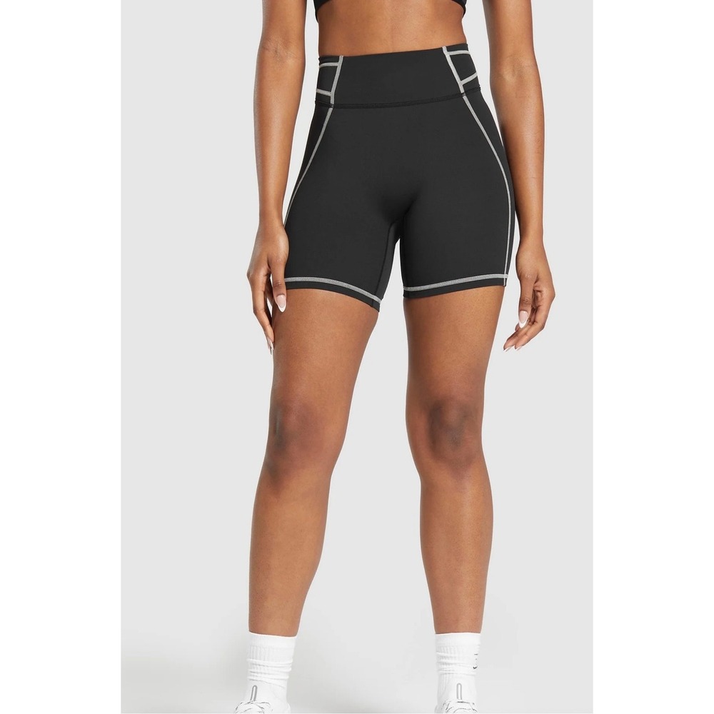Gymshark Apex Cycling Shorts Black White Contrast Stitch High Waist Small B7A4H